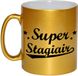 Bellatio Decorations Shoppartners Bv Super stagiair cadeau mok / beker met sterretjes 330 ml - goudkleurig - keramiek - afscheidscadeau - koffiemok / theebeker