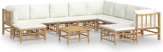 vidaXL 11-delige Loungeset met kussens bamboe crèmewit