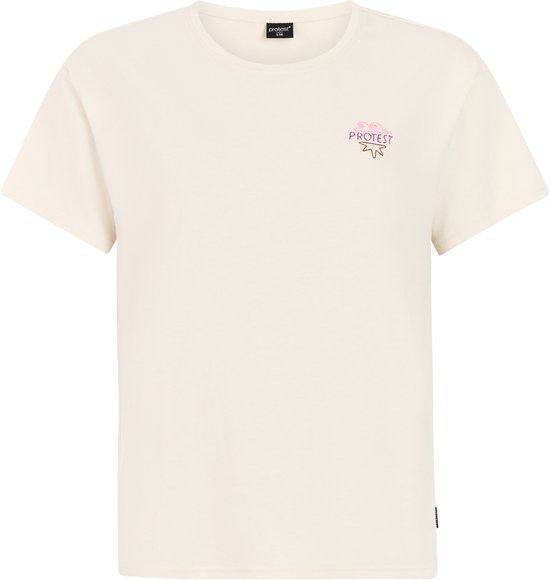 Protest PRTHabe - T-shirt Dames - Korte mouwen - Ronde hals - Normale pasvorm - Crème