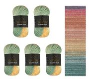 Wollbiene Summer Touch Batik 5 x 100 gram wol meerkleurig met kleurverloop, 500 gram gemerceriseerde breiwol microvezel-acryl (501 geel-oranje-mint)