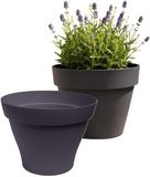 EDA Romeo Pot de fleurs / pot de plantes - 2x - plastique - anthracite - D21 x H16 cm - intérieur et extérieur