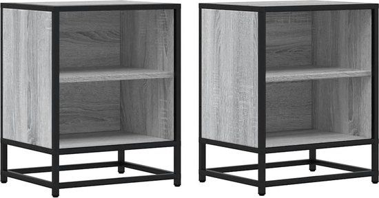 vidaXL Nachtkastjes - Set van 2 - Grijs Sonoma - Bewerkt Hout & Metaal