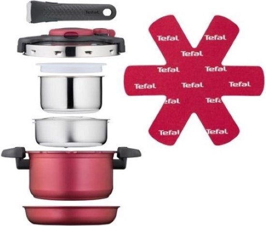 Tefal Ingenio P4704200 All-In-One kookgerei set, 8-delig, kookpan, roestvrij stalen pan, stoommand, deksel, handvat, vilt, 7 kookstijlen, gezond, stapelbaar, inductie