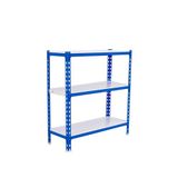 Simon Rack Metalen stelling 1000x900x400 mm - Simonclick | 3 niveaus, Metalen legbord, 180 kg buigbelasting, Corrosiewerende coating, Montage met kliksysteem, Blauw/Wit