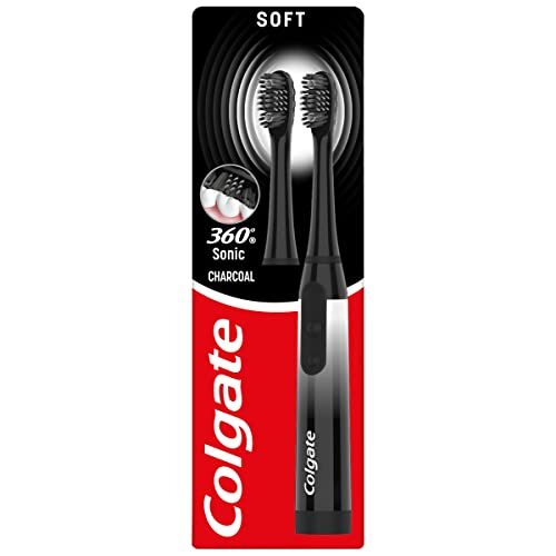 Colgate 61019367 Batterij 360 Sonic Charcoal Soft Toothbrush met houtskool doordrenkte borstelharen reinigt op 4 manieren voor een gezonde, hele mond schoon met een vervangbare kop ,een batterij,zwart