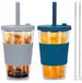 Bol Bol de thé à bulles réutilisable - Avec paille - 500 ml - 2 pièces - Gris + bleu foncé
