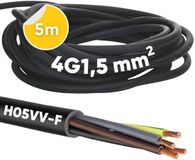 Kalitec 5 meter H05VV-F flexibele kabel 4x1,5 mm² | 4G1,5 mm² stroomkabel met beschermingsgeleider | PVC-kabel voor binnengebruik | zwarte elektrische kabel | flexibele lampkabel | 4-aderige apparaatkabel