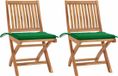 vidaXL Fauteuils pliants, 2 pièces, avec coussins verts, en bois de teck massif