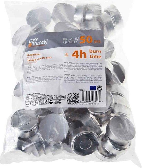 Cosy&Trendy Waxinelichtjes 4 uur - Set van 50 - Wit