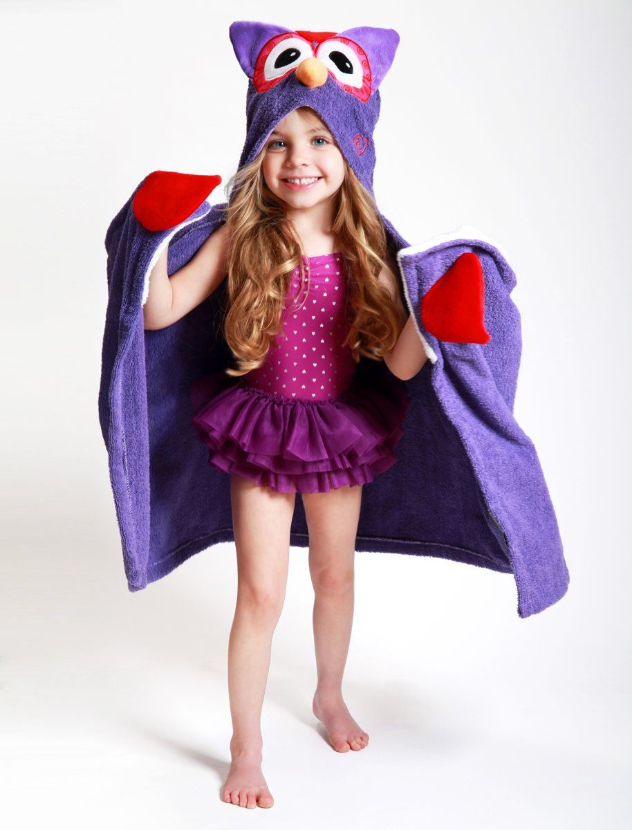 Zoocchini kids badcape 100% katoen - Olive the Owl - paars