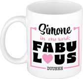 Bellatio Decorations Naam mok Simone - wit - Fabulous - keramiek - 300 ml - cadeau collega beker - cadeau