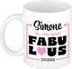 Bellatio Decorations Naam mok Simone - wit - Fabulous - keramiek - 300 ml - cadeau collega beker - cadeau