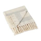 DII Cabana Streep Geweven plaid, Katoen, Grijs & Gebroken Wit, 50x60
