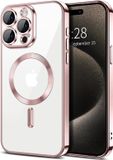 Techsuit Hoesje geschikt voor Apple iPhone 15 Pro Max - Luxury Crystal Back Cover - Geschikt voor MagSafe - Transparant/Roze