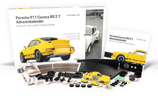 Franzis Adventskalender - 67273 Porsche 911 RS 2.7 - Lichtgeel - Sport Auto - Metalen Modelbouwpakket met Geluid - 1:24