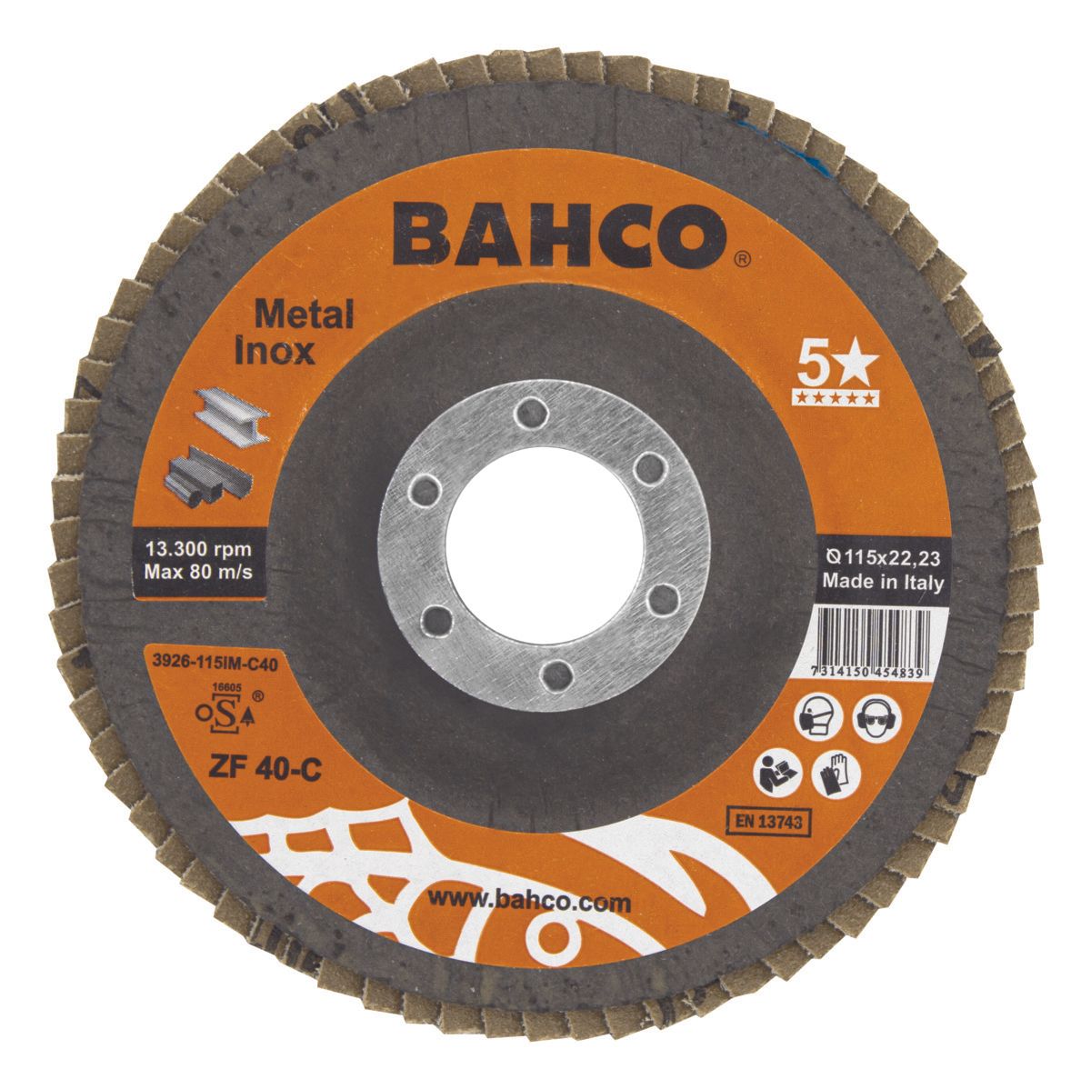 Bahco Lamellenschijf | voor afbramen | voor metaal en RVS | 125 x P80 x 22.23 mm
