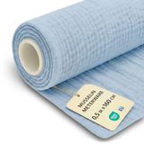 Mousseline stof per meter, 0,5 m x 160 cm, katoenen stof om te naaien, ideaal voor beddengoed, deken, kinderdoek, tafelloper, lichte katoenen stof, mousselinestof, Oeko-Tex-certificaat, hemelsblauw