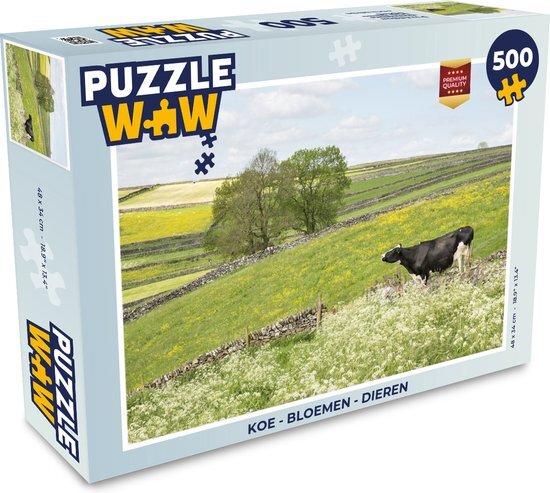 MuchoWow Puzzel Koe - Bloemen - Dieren - Legpuzzel - Puzzel 500 stukjes