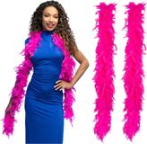 Boland Carnaval verkleed boa met veren - 2x - fuchsia roze - 180 cm