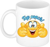 Bellatio Decorations Cadeau koffie/thee mok - duim smiley - top coach/trainer - blauw - 300 ml - keramiek