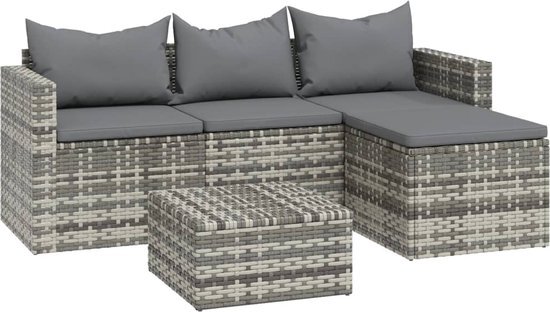 vidaXL 3-delige Loungeset met kussens poly rattan grijs