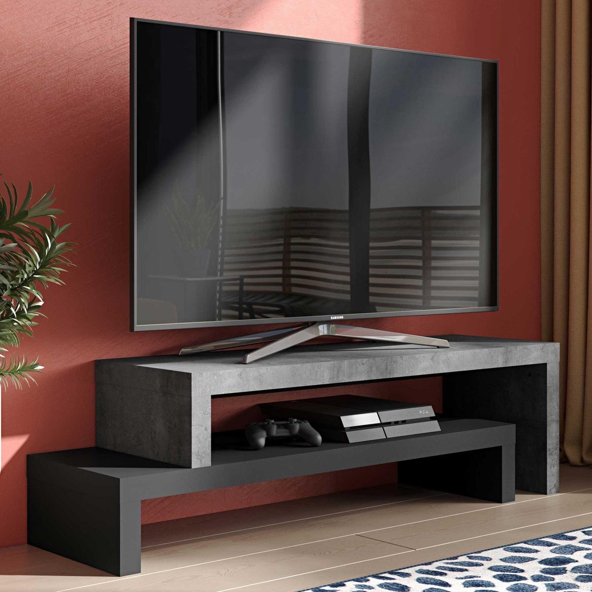 TemaHome Temahome- TV Meubel Tv-meubel Cliff - 125cm - Zwart; Grijs; Betonlook