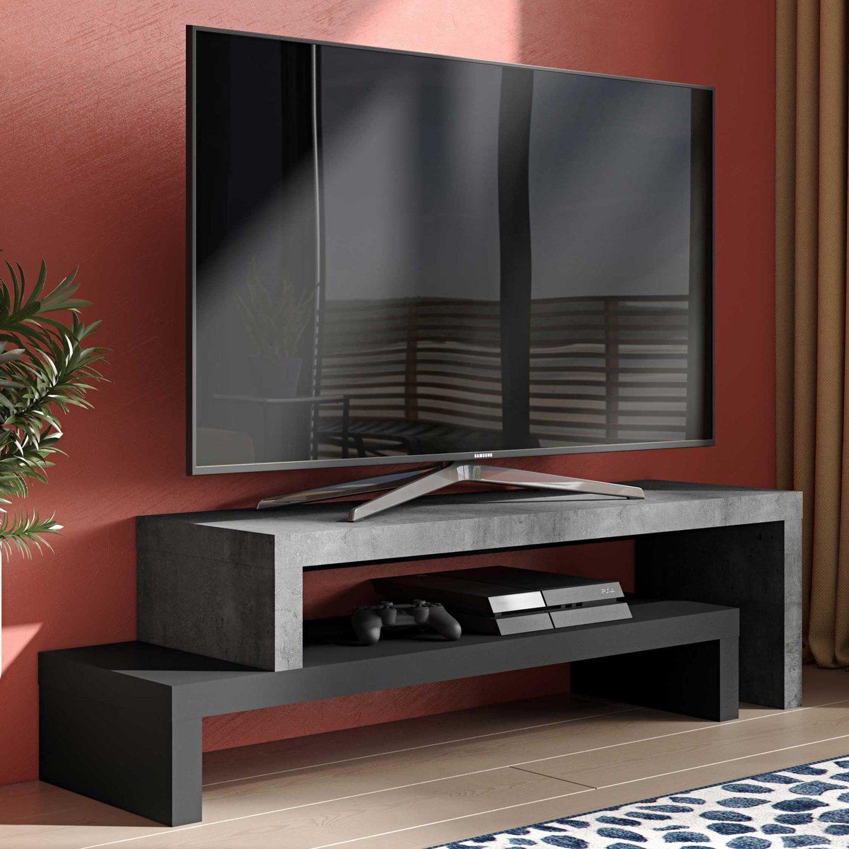 TemaHome Cliff TV Meubel - 125cm - Zwart/Grijs/Betonlook