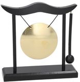 Gerimport Aziatische kleine Tafelgong - zwart/goud - hout/metaal - 16 x 16 cm