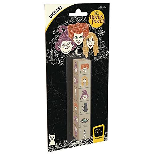 Usaopoly Hocus Pocus dobbelstenen set | Collectible d6 dobbelstenen met karakters en referenties - Sanderson Sisters (Winifred, Sarah en Mary), Thackery Binx, Kaars, en Boek Eye | Officieel gelicentieerde 6-zijdige dobbelstenen