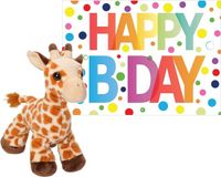 Wild Republic Knuffel giraffe 18 cm - met A5-size Happy Birthday wenskaart