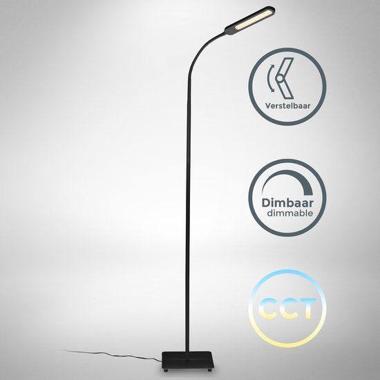 B.K.Licht Zwarte LED Vloerlamp - CCT Dimbaar - 135cm - Leeslamp