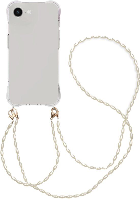imoshion Hoesje - Geschikt voor Apple iPhone 17e / 16e - Backcover met koord + armband - Parels - Transparant