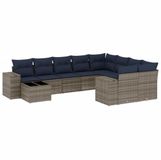 vidaXL 10-delige tuinbankset met kussens, grijs polyrotan