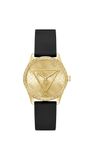 Guess Roxy dameshorloge, kwarts analoog, roestvrij staal, 36 mm, siliconen armband, zwart, 3 bar, kleur wijzerplaat: goud, GW0942L2