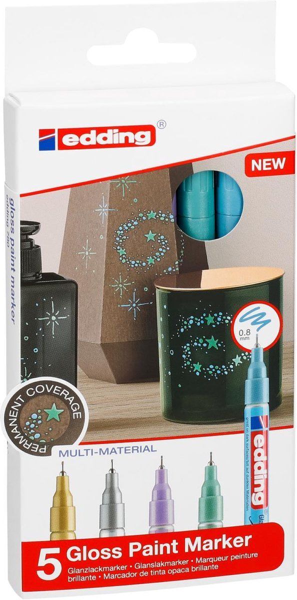 Edding glanslakmarkers e-780 - 5 Metallic kleurige verfstiften - Ronde punt van 0,8 mm