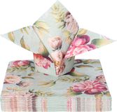 Ambiente Tafel diner servetten - Pioenrozen thema - 20x stuks - 33 x 33 cm