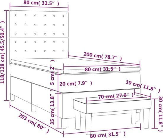 vidaXL Boxspring met matras stof donkerbruin 80x200 cm