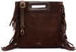 Manfield sac à main en daim marron foncé à franges