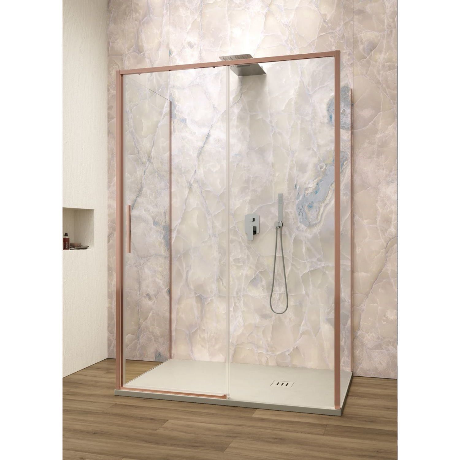 Lacus Douchecabine Torcello Aluminium Helder Glas Rose Gold (Alle Maten x2 Zijwanden)