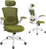 COLAMY Bureaustoel – Ergonomische bureaustoel – Hoge mesh rugleuning, verstelbare lendensteun en hoofdsteun, opklapbare armleuningen – Groen