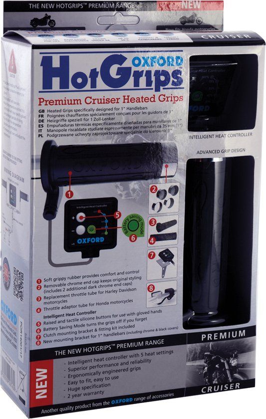 Oxford Handvatverwarming - Hotgrips Cruiser - 1-inch stuur - Zwart/Chroom