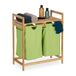 Relaxdays dubbele wasmand, uitschuifbaar, HBD: 73x64x33 cm, badkamer, slaapkamer, wassorteerder 2 vakken, natuur/groen