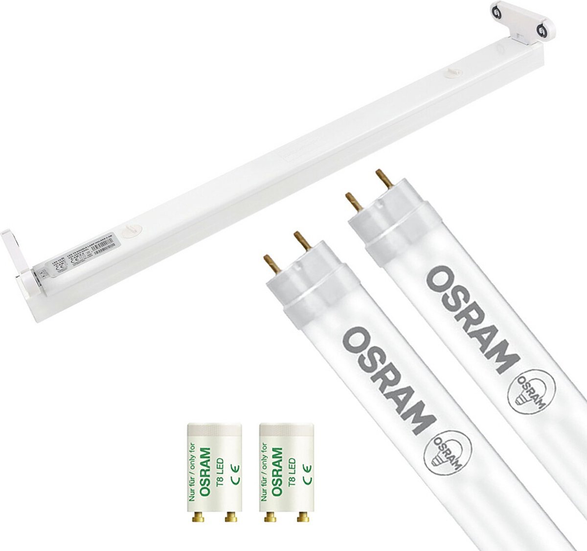 Qualu LED TL Armatuur met T8 Buis - OSRAM SubstiTUBE Value EM 830 - Igia Dybolo - 60cm Dubbel - 15.2W - Warm Wit 3000K