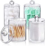 AOZITA 4-pack wattenschijfje, wattenstaafjeshouder dispenser voor katoenen bal, wattenstaafje, ronde pads, floss - 10 oz doorzichtige plastic apotheekpot set badkamer canister opslag organisatie