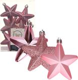 Decoris kersthanger sterren - 6x st - lippenstift roze - 7 cm - kunststof