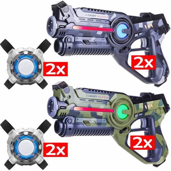 Light Battle Lasergame set: 4x lasergun camo groen/grijs + 4 vesten