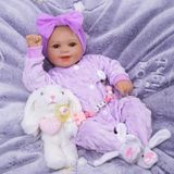 Reborn-pop, 43 cm, riant, avec corps en tissu, vinyle, violet
