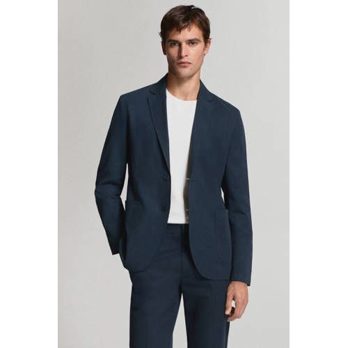 Mango Man slim fit colbert met linnen - donkerblauw