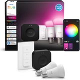 Philips Hue starterkit - wit en gekleurd licht - 1 Bridge Pro - 2-pack E27 1100 lumen - 1 dimmer witch