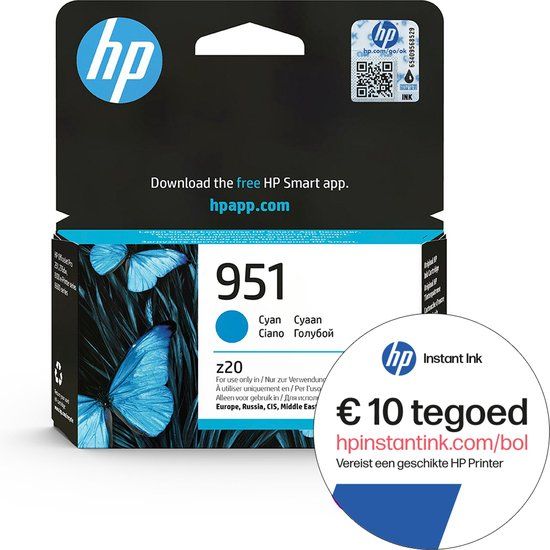 HP 951 - Inktcartridge Cyaan + Instant Ink tegoed - 8720254994482